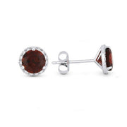 14K White Gold Garnet and Diamond Halo Earrings